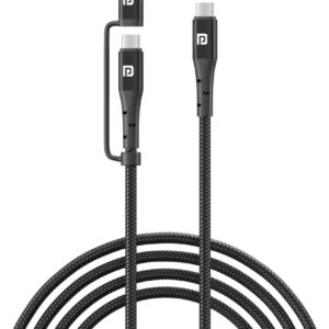 Portronics Lightning Cable 2 A 1.2 m Konnect J6 60W 2-in-1 (Type C to 8 PIN + Type-C)  (Compatible with Smartphones, Tablet, Black, One Cable)