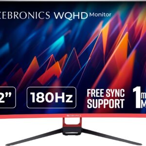 ZEBRONICS 80.01 cm (32 inch) Curved WQHD VA Panel with HDR10, 1800R Curvature, 280 Nits Brightness, HDMI, DP, Built-in Speakers, Wall Mountable, Bezel less Gaming Monitor (ZEB-S32A)